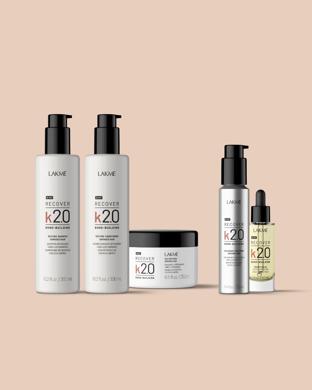 Gamme de soins réparateurs K2.0 de Lakmé, avec shampooings et soins capillaires